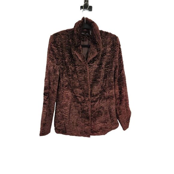 Vtg 90's Valerie Stevens Faux Persian Lamb Fur Textured Jacket Rich Brown Sz M - Picture 1 of 9